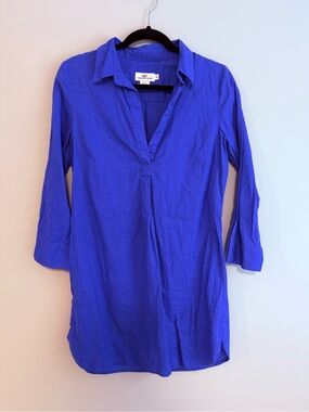 Vineyard Vines Shirt Dress Linen Cotton Summer Pop Over Dress Size XS Color Blue
